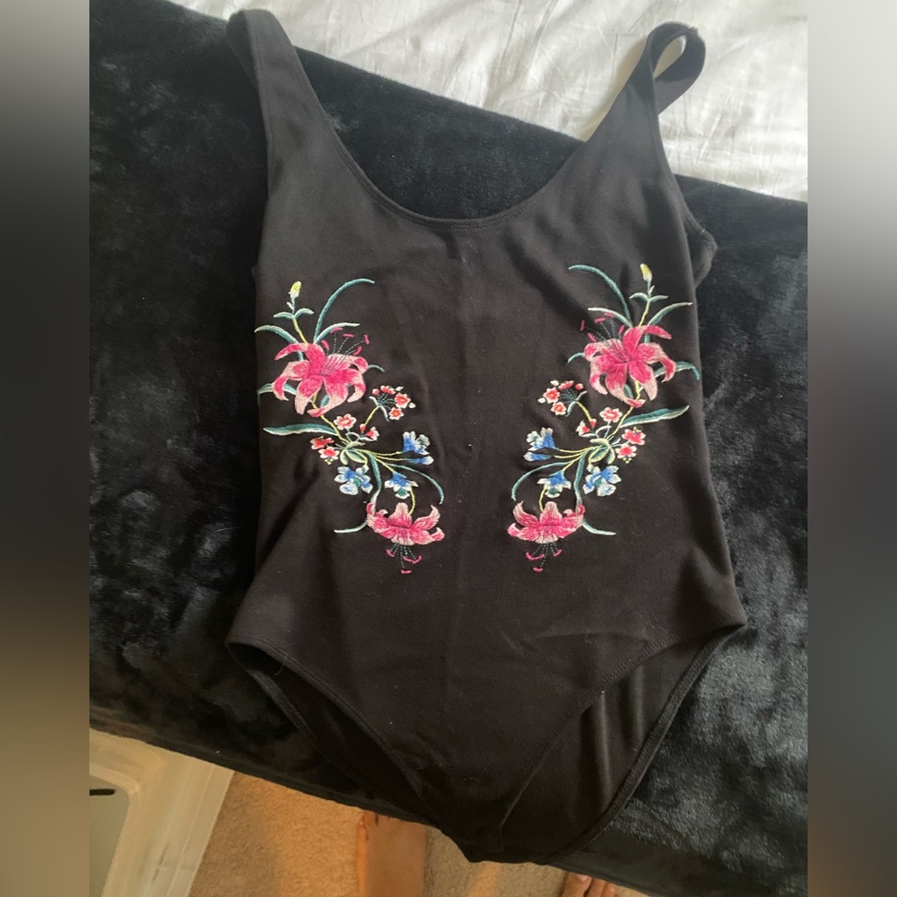 Embroidered black bodysuit